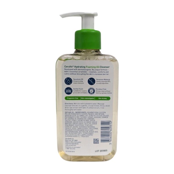 CeraVe Hydrating Foaming Oil Cleanser for Dry to Very Dry Skin 8 Fl oz - Picture 2 of 4